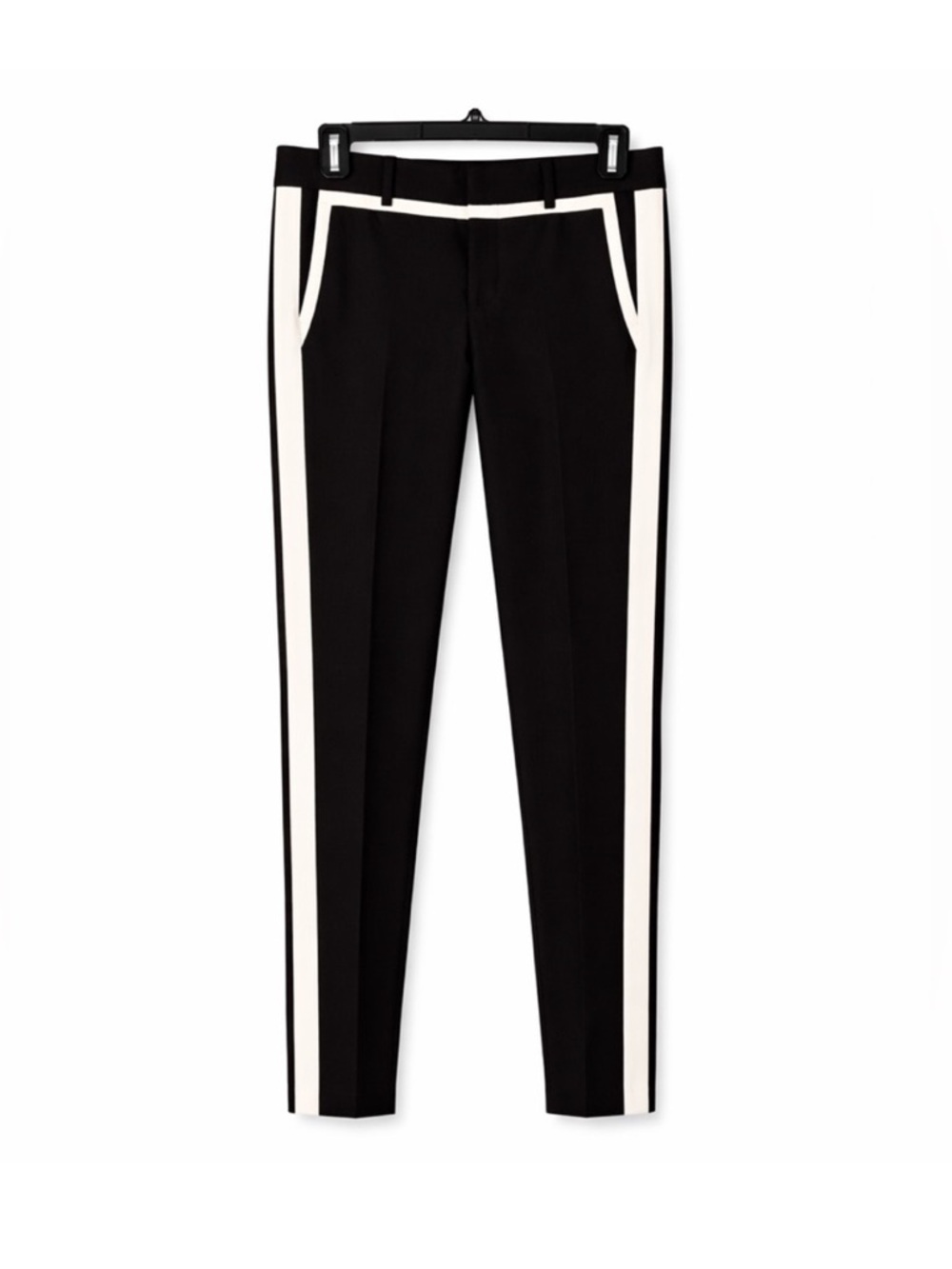 Vince Black Wool Tuxedo Stripe Slim Ankle Pants Size 0 Tailored Work Trousers